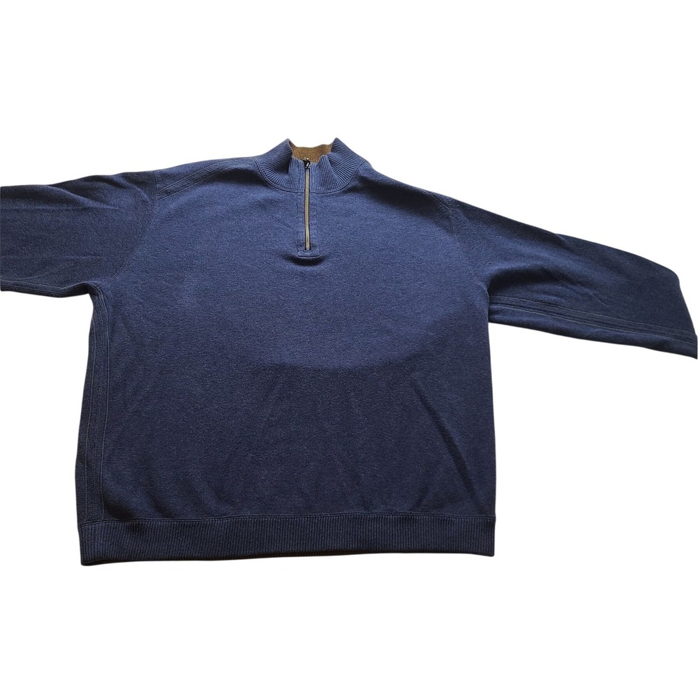 Tommy Bahama Men's XL Blue Cotton Quarter Zip Pullover Sweater Mock Neck Heather
